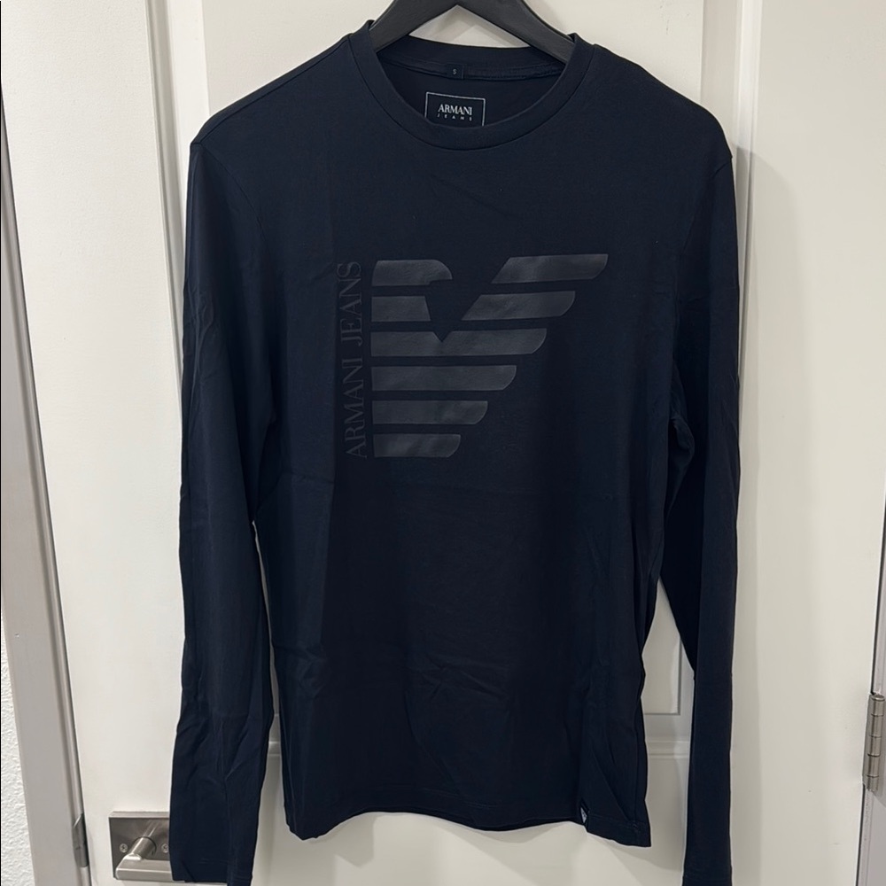Armani Jeans Navy Long Sleeve Tee with Crew Neck